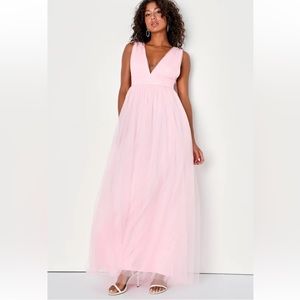 Lulus Light Pink Tulle Sleeveless Maxi Dress